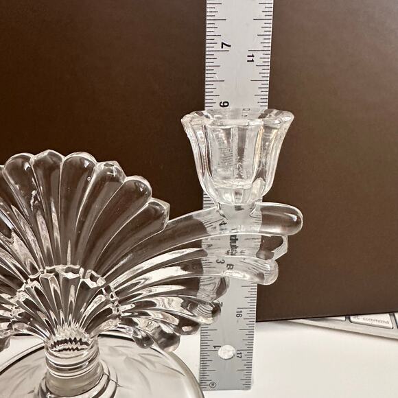 Vtg Imperial Pressed glass MCM Hollywood dual Fan two candle holder floral etch - Picture 8 of 14